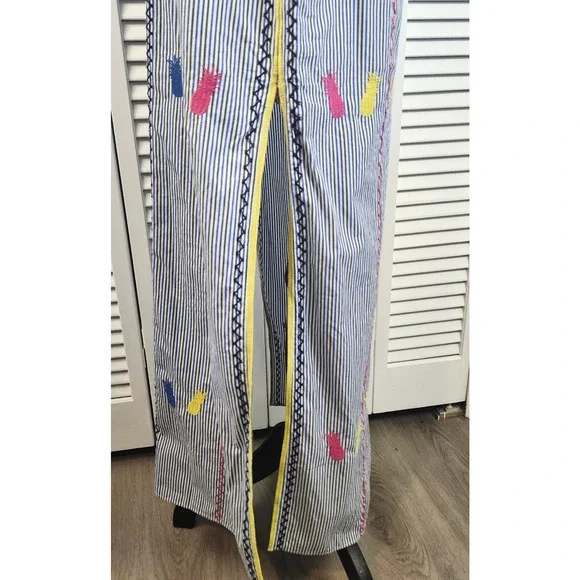 Paris Atelier & Other Stories Kaftan 6 Embroidered Cotton Pinstripe Resort Dress - Picture 5 of 13